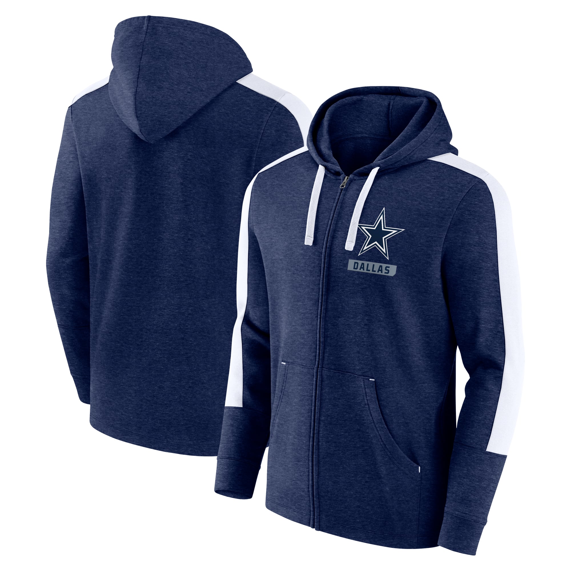 Sweat à capuche entièrement zippé Fanatics Heather Navy Dallas Cowboys Gains pour hommes